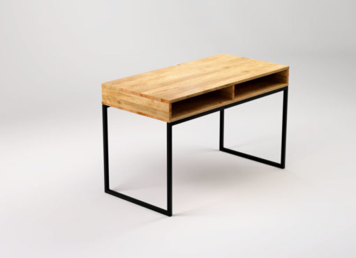 LIGHT BLACK Schreitisch mit Regal unter der Tischplatte, erstellt aus Massivholz und Stahl