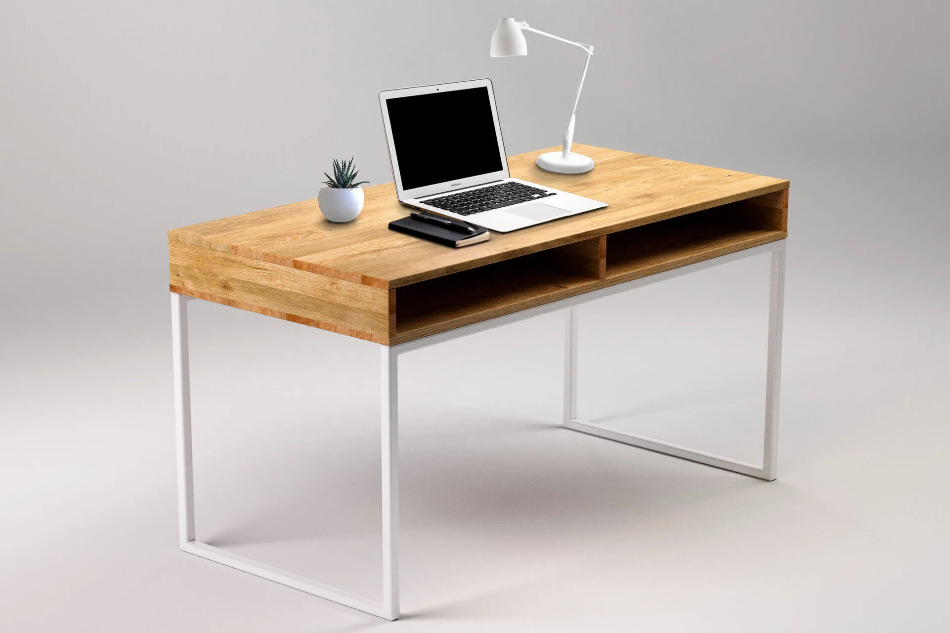 Schreibtisch erstellt aus Massivholz und Stahl LIGHT SKRIVEN