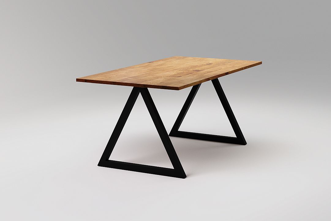 K2 – weißer Schreibtisch aus Eichenholz mit dreieckigem Stahlsockel