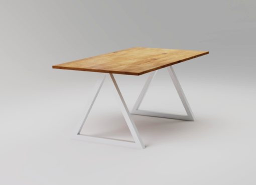 K2 – weißer Schreibtisch aus Eichenholz mit dreieckigem Stahlsockel