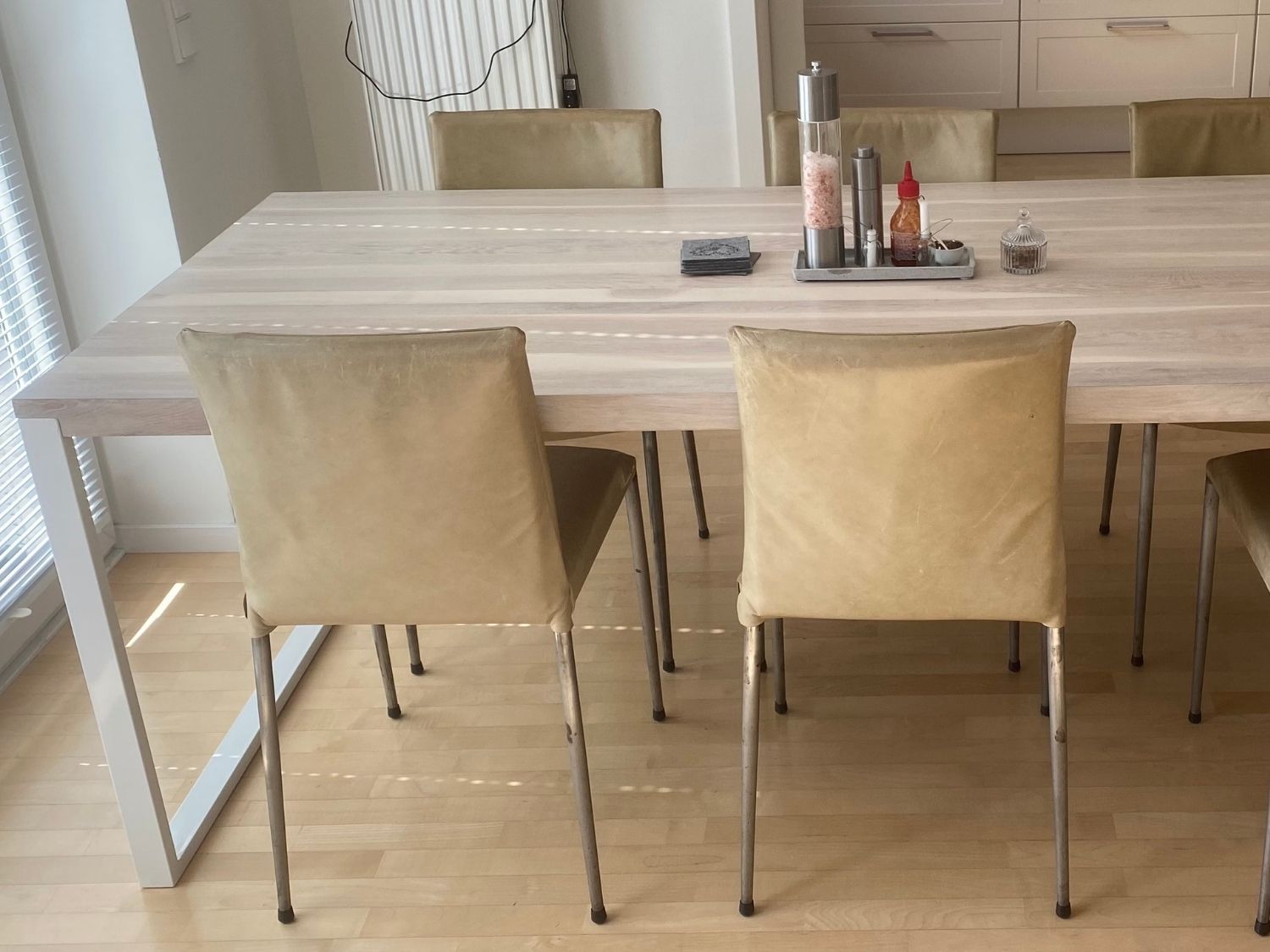 Bleached wood, bespoke modern dining table