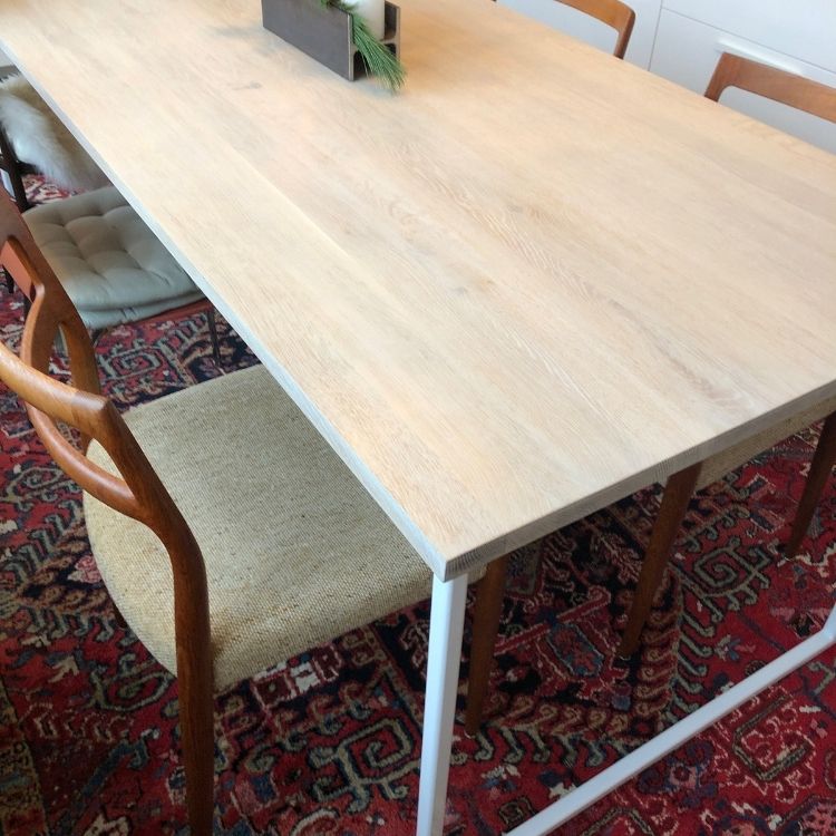Bleached oak wood handcrafted dining table