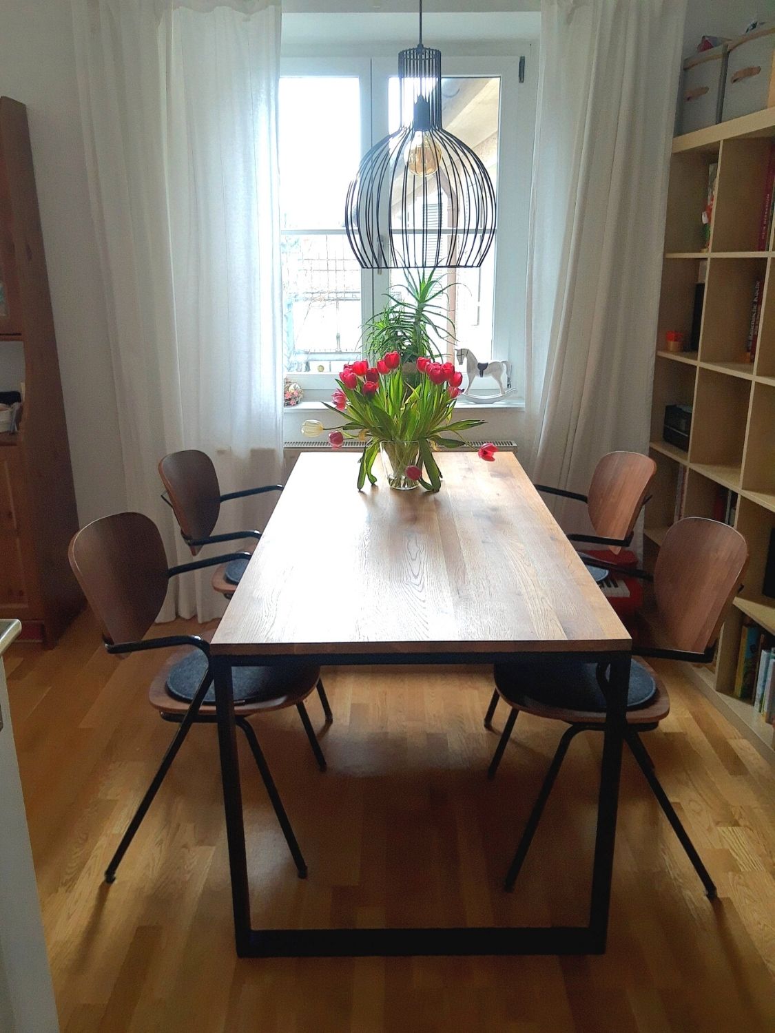 Modern handmade oak table in dining area