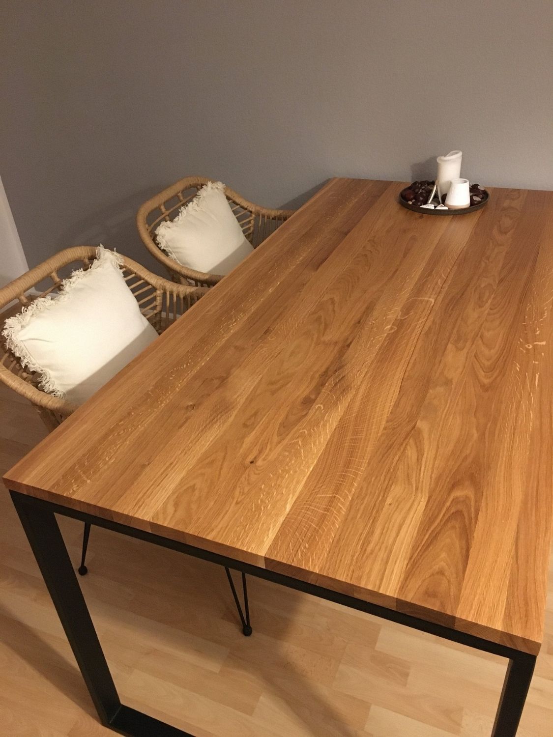 Modern handmade oak table in dining area